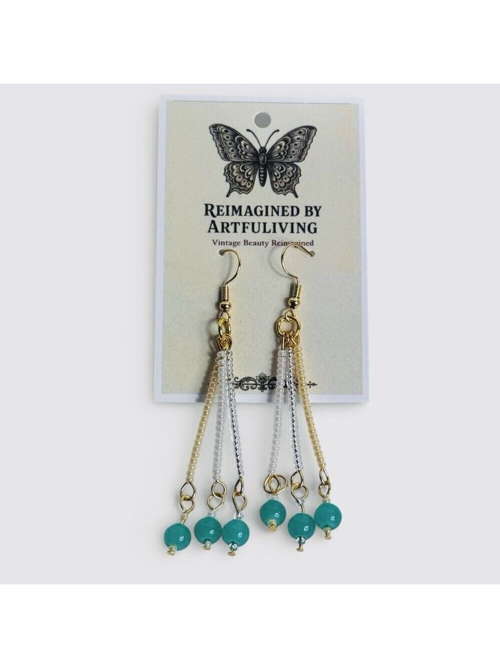 REIMAGINED Aqua White Glass Beaded Dangle Earrings